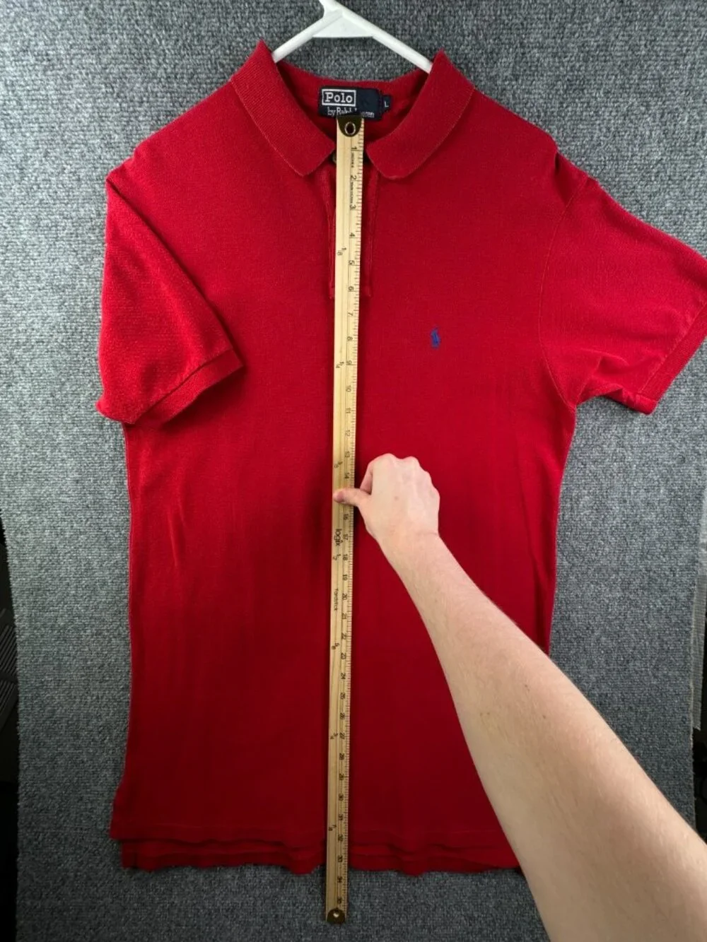 VTG Polo Ralph Lauren EXTRA LONG Large Red Short Sleeve Polo Shirt USA Cotton